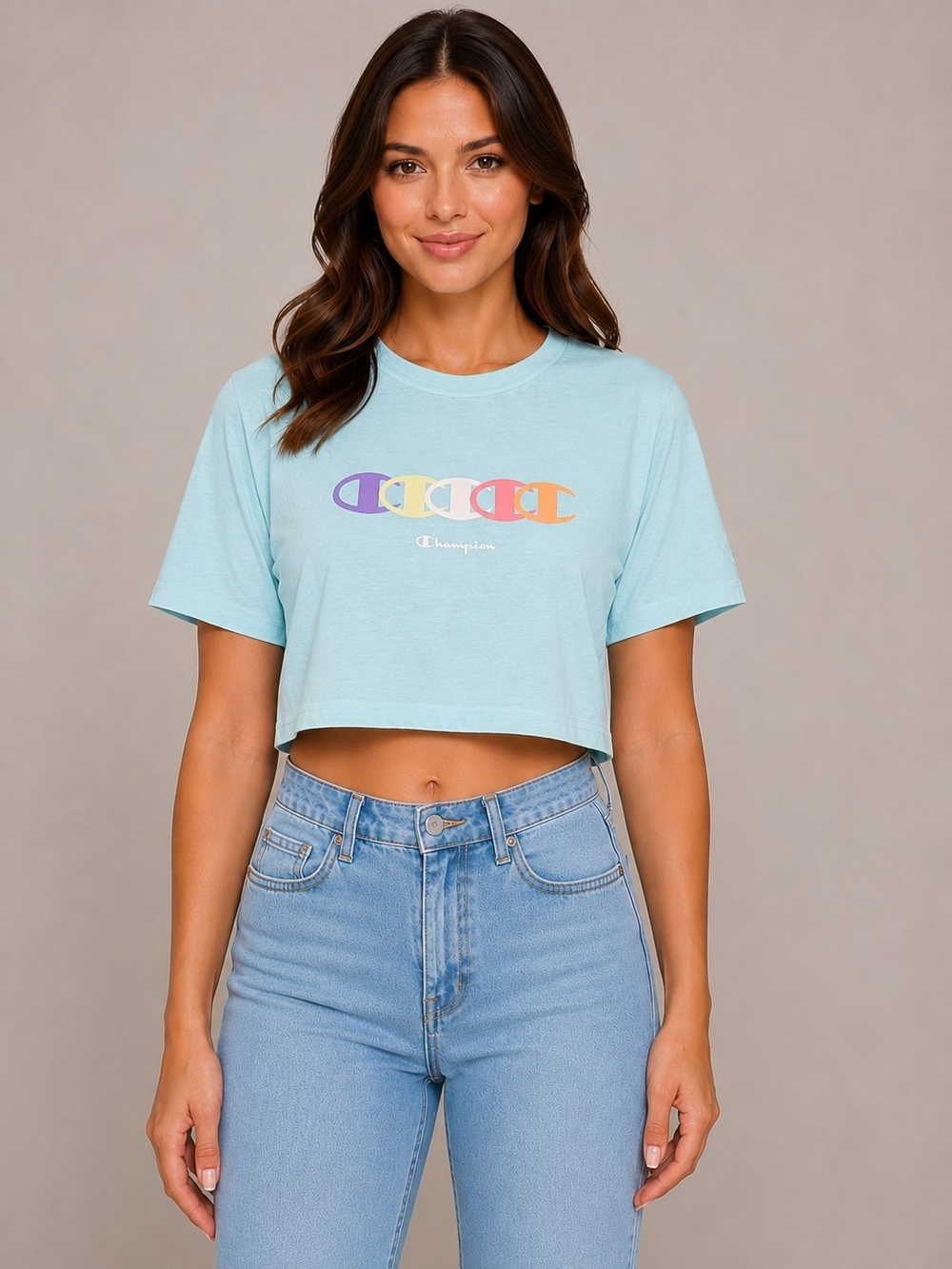 🔥Champion Pastel Blue Cropped Logo Tee